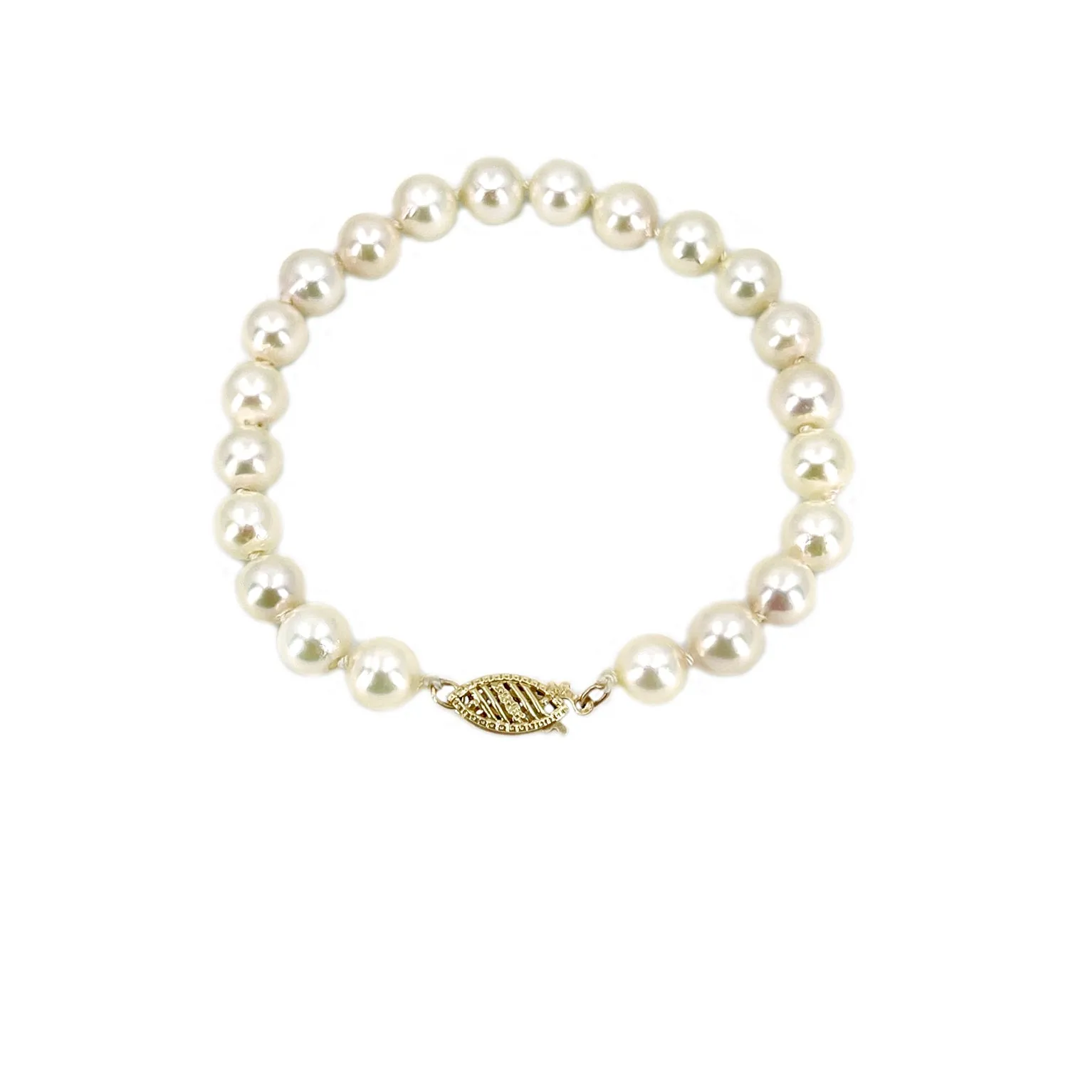 Vintage Semi-Baroque Japanese Saltwater Akoya Cultured Pearl Bracelet- 14K Yellow Gold