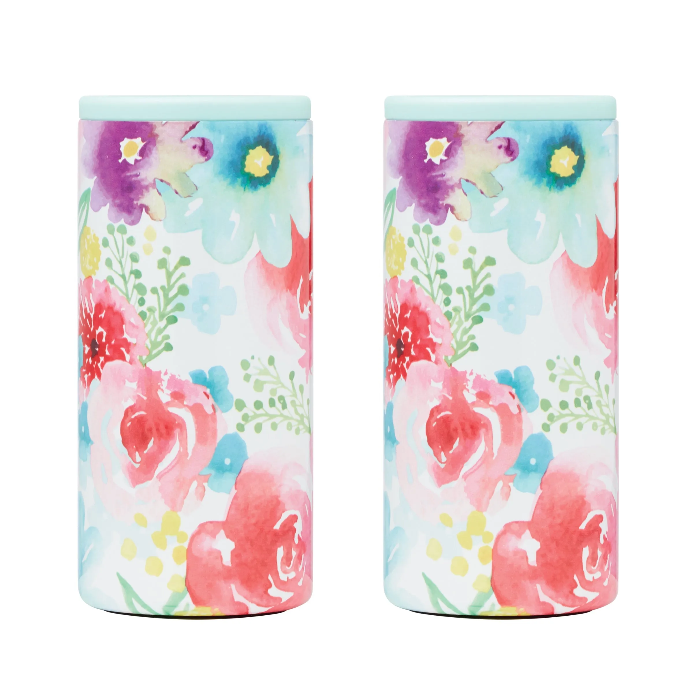 Watercolor Floral Can Coolers, Set Of 2