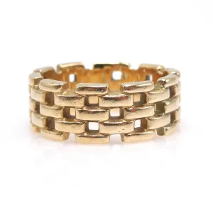 Wide 14K Yellow Gold Geometric Gear Chain Open Band