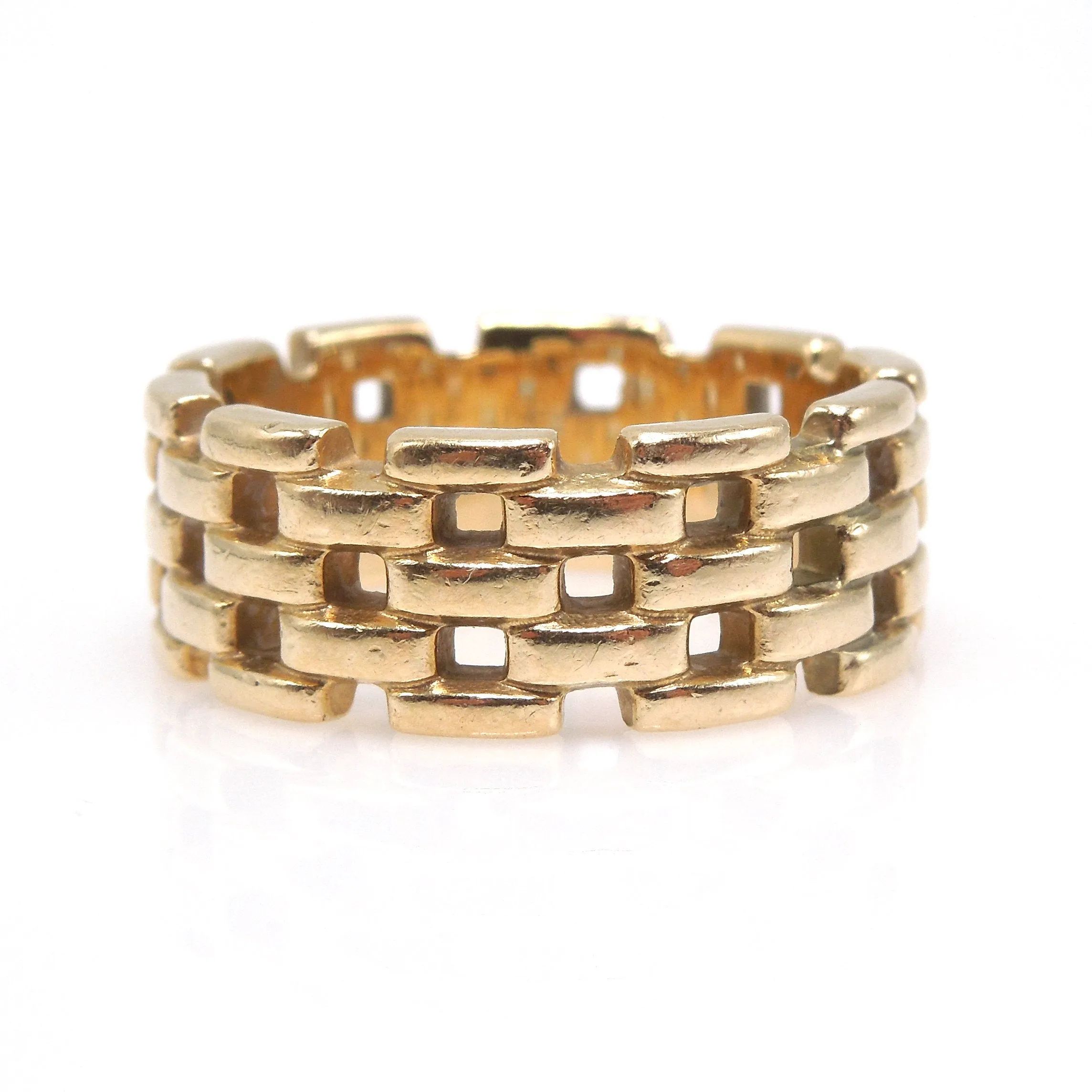 Wide 14K Yellow Gold Geometric Gear Chain Open Band