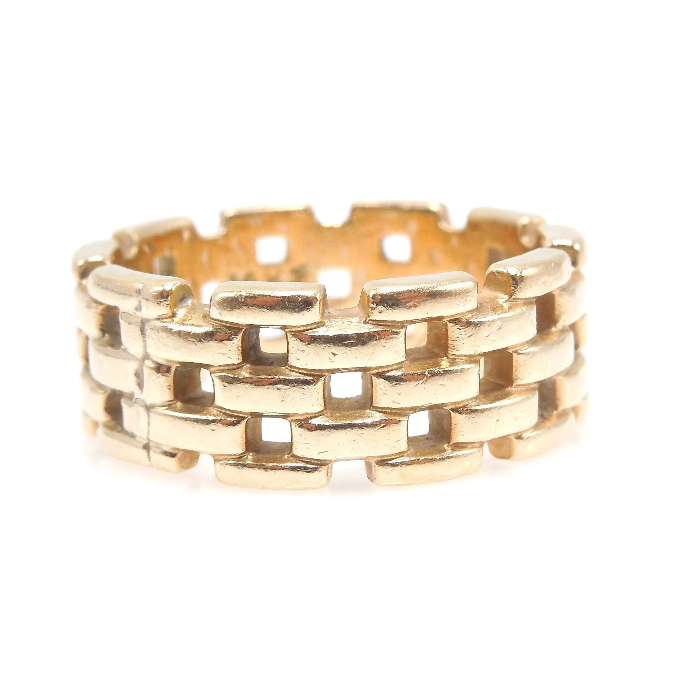 Wide 14K Yellow Gold Geometric Gear Chain Open Band