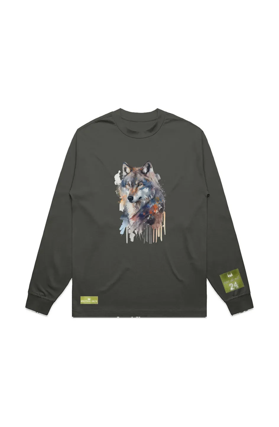 WOLFPACK UNLTD L/S GRAPHIC TEE | SILVER PALE MOON |CYPRESS OLIVE GREEN