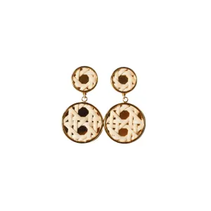 Woven Cane Rattan Round Post Drop Earrings (WS)