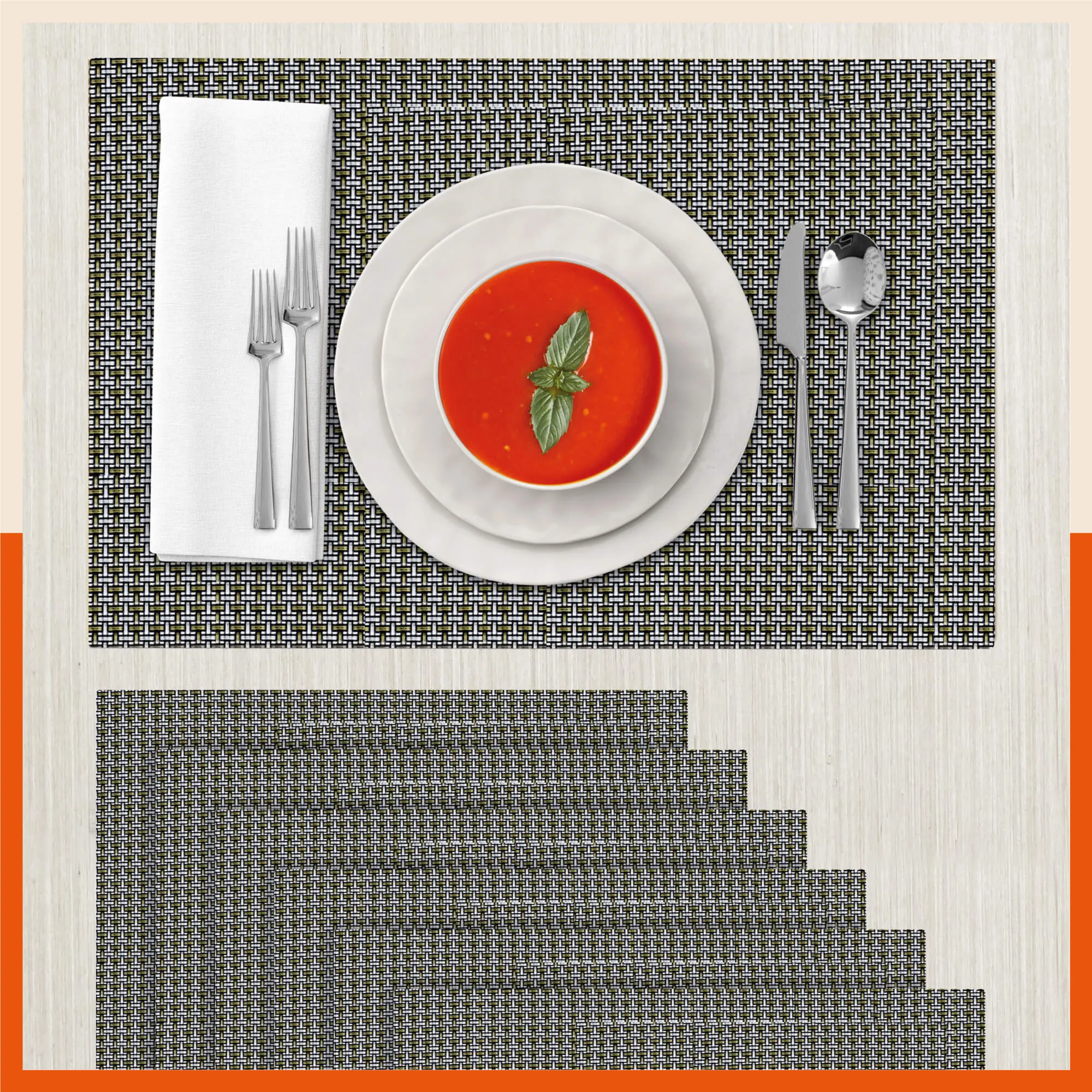 Woven PVC Table Mats / Placemats for Dining Table at Home (Liam - Set of 6)