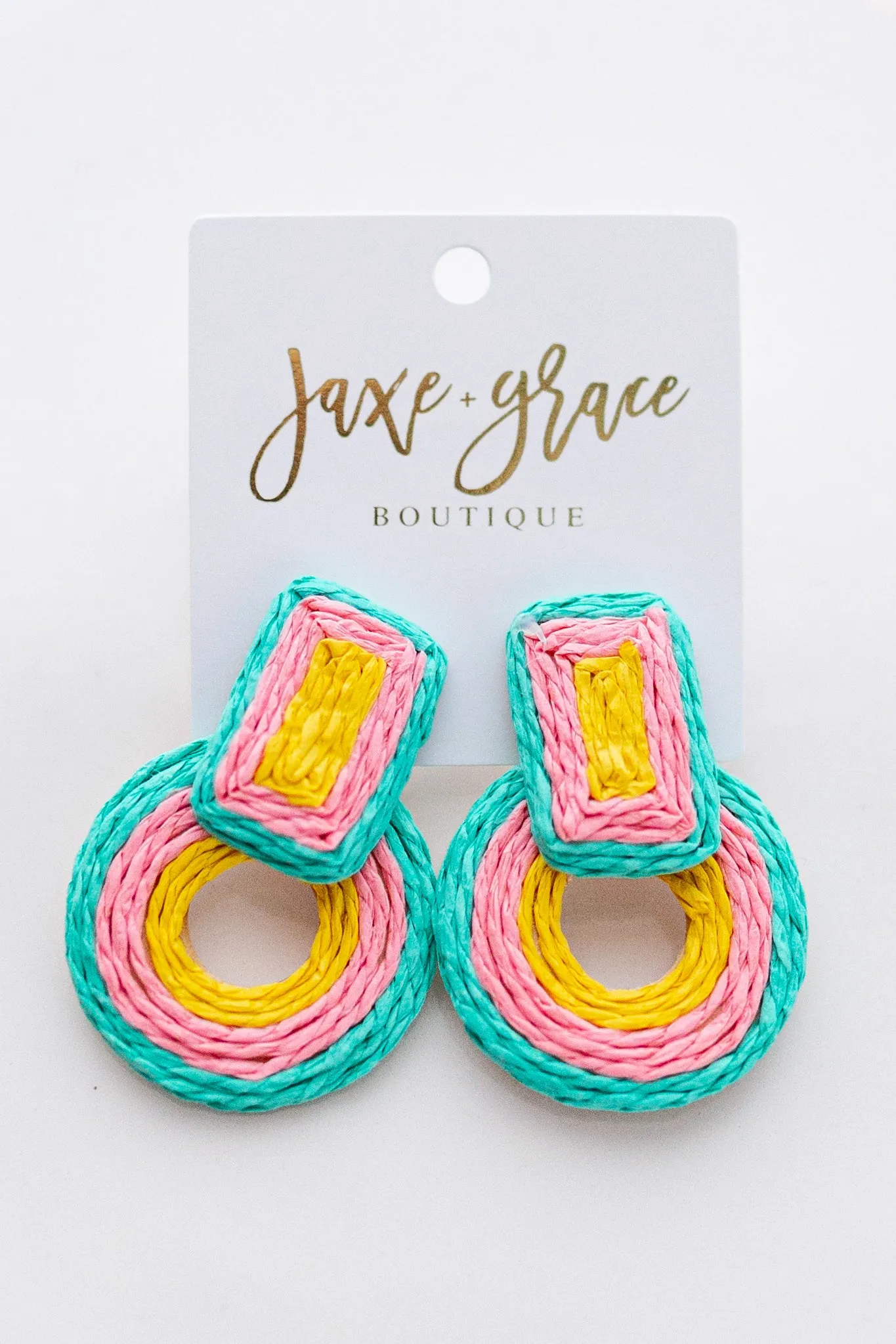 Woven Rectangle Circle Earrings, VARIOUS