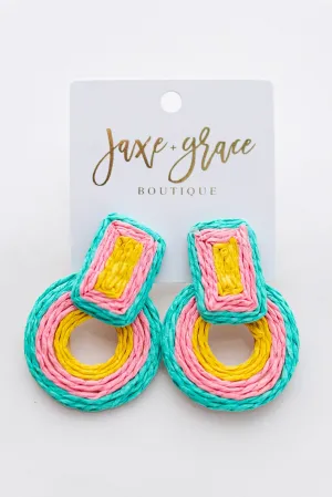 Woven Rectangle Circle Earrings, VARIOUS