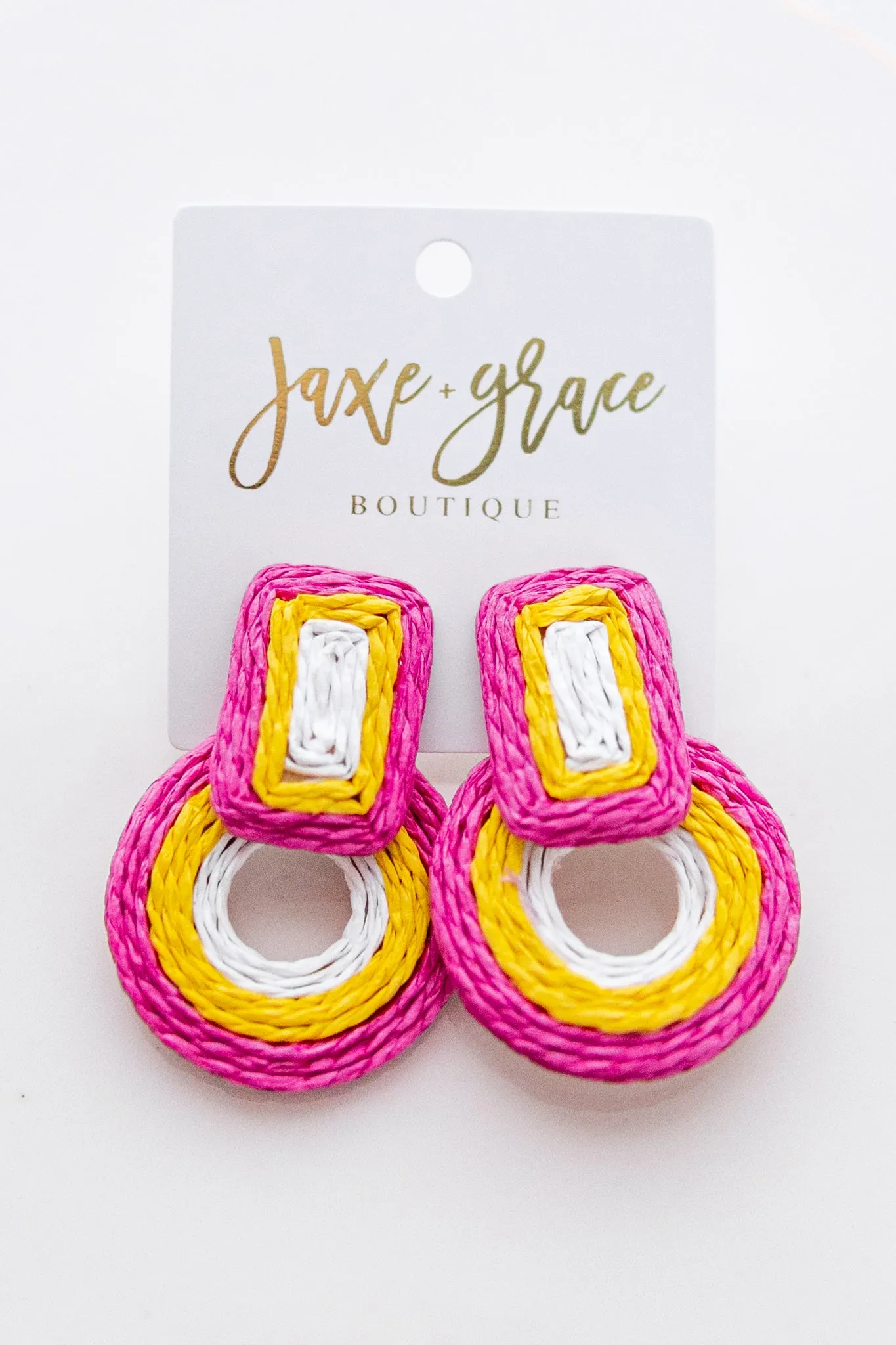 Woven Rectangle Circle Earrings, VARIOUS