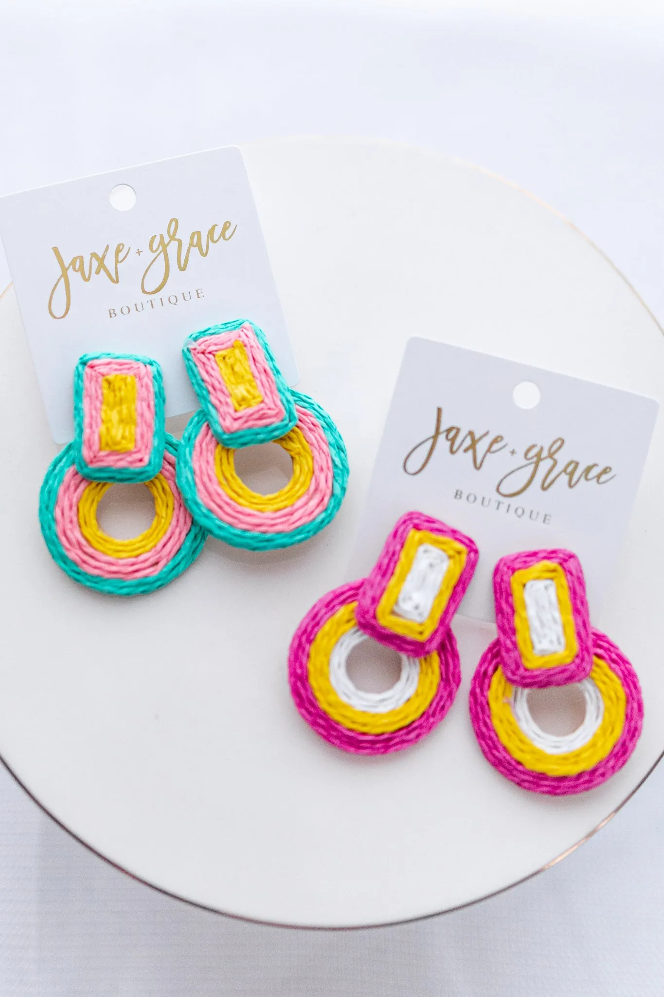 Woven Rectangle Circle Earrings, VARIOUS