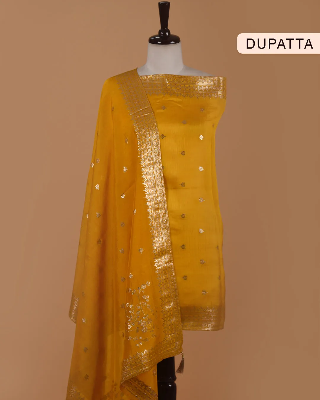 Yellow Organza Blend Woven With Embroidery Unstitched Suit Fabric Set With Oraganza Woven Dupatta