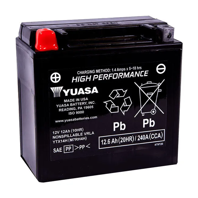 YTX14H Non-DG Factory Sealed Battery Made in USA Yuasa (EYTX14HFA)