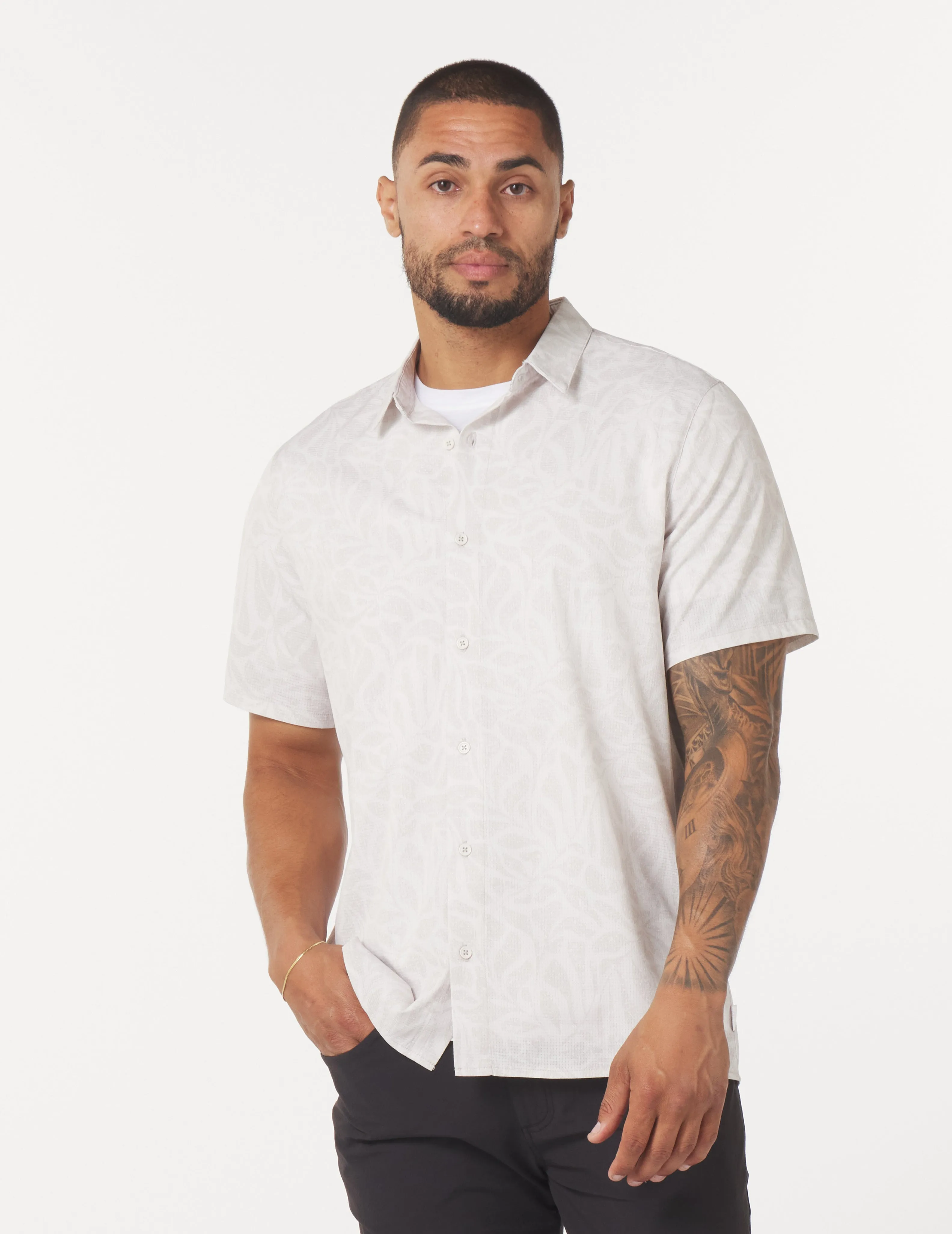 Zephyr Shirt: Oatmilk Palm Daze Print